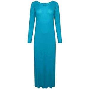 STAR FASHION Women’s Long Sleeve Maxi Dress Stretchy Ladies Plain Jersey Round Neck Casual Style Plus Size UK 8-26 Turquoise 24-26