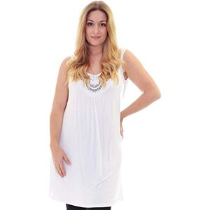 GirlzWalk New Womens Plus Size Tunic Ladies Stud Neck Plain Viscose Top Sleeveless Shirt (White, 22-24)