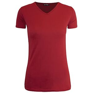 Fashion Star Ladies Womens Plain V Neck Short Sleeve Casual Basic Oversized Tee T-Shirt Top Wine M/L (UK 12/14)