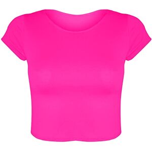 Golomak&#174; Women's Plain Round Neck Cropped T-Shirt - Ladies Cap Short Sleeve Casual Summer Vest Tee Top (Fuchsia, 12-14)