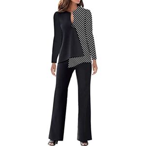 Generic Women Sequin 2 Piece Outfits Casual Elegant Lounger Set Formal Slim Fit Long Sleeve Print Splicing Tops Loose High Waist Wide Leg Pants Two Piece Trousers Set Festival Party Night (21-Black, S)