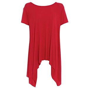 Fashion Star Womens Plain Cap Sleeve Hanky Hem Flared Top Cap Sleeve Red S/M (UK 8/10)