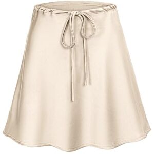 DUOMIYX Skirt Women Solid Color Satin Drawstring Skirt Casual A-Line Skirt-Beige-Xl