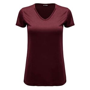 Star Fashion Global Ltd Womens Ladies Casual Cap Sleeve Plain V Neck Basic Stretchy Baggy Jersey T Shirt (Wine, 16-18)