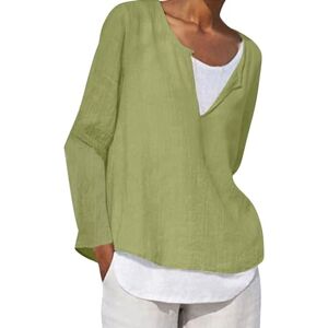 CUTeFiorino Blue Crystal Chain Women's Spring Summer Solid V-Neck Long Sleeve Cotton and Linen Loose Top Large Sizes Women, Green, L