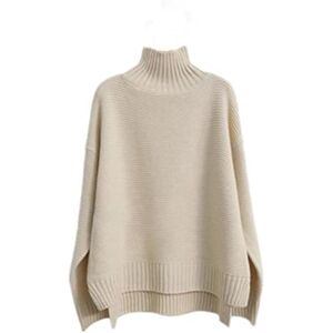 KDFN Autumn winter cashmere sweater women high neck thick 100% wool sweater lazy loose knit pullover bottoming shirt customization-L,Beige