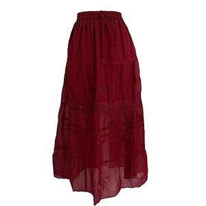 Kiran Fashion Cotton Maxi Skirt Summer Boho Festival Lined One Size Fits 10 12 14 16 18 20 (Wine)