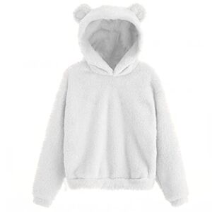 Fluffy Hoodie Winter Warm Lovely Fuzzy Teddy Bear Hoodie Women Cat Ear Plush Hooded Jumper Fleece Faux Fur Fluffy Flannel Pullover Sweatshirt Fluffy Cute Casual Soft Cozy Chunky Cropped Tops Outwear UK Plus Size