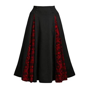 DOGZI Gothic Long Skirt for Women UK Sale, Lady Vintage Gothic High Waist Lace Patchwork Skull Print Bandage Pleated A-Line Midi Skirt,Black,M