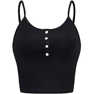 TDEOK Women's Sleeveless O-Neck Button Up Occasional Training Harvest Cami Tank Top with Rhinestone, black, M