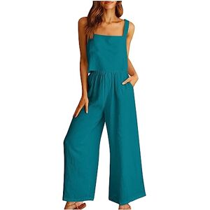 PRiME AMhomely Womens Two Piece Outfits Casual Suit Linen Shorts Sleeveless Cami Vest Top Crewneck T-Shirt and Wide Leg Pants Soft Comfy Tracksuit Trouser Suits Ladies Beach Lounge Wear Z2 Sky Blue 3XL