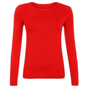 Leensy Women’s Ladies Long Sleeve Stretch Plain Round Scoop Neck T Shirt Top (UK, Numeric, 14, Regular, Regular, Red)