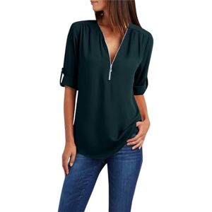 Generic Long Sleeve Tops for Women UK Summer Zipper V Neck Solid Colour Blouse Ladies Casual Loose Fit T Shirts Elegant Dressy Tunics Camouflage