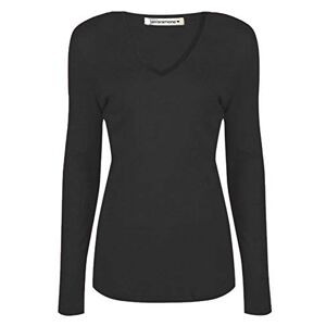 janisramone Womens Ladies V Neck Long Sleeve T-Shirt Stretchy Plain Jersey Slim Fit Casual Basic Tee Tops Black