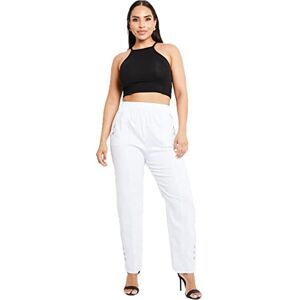 Ladies Full Length Cherry Berry Soft Pants 2 Pockets Stretch Casual Wear Pull On High Elasticated Waist Light Weight Straight Fit Plus Size Capri Trousers for Women UK 12-24 (White, 14)