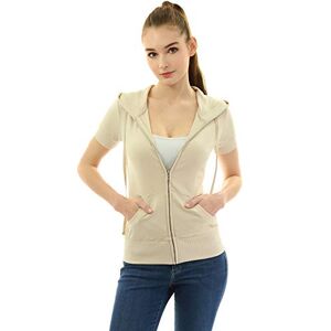 AmélieBoutik Women Hoodie Zip Up Short Sleeve Jacket (Beige X-Small 8)