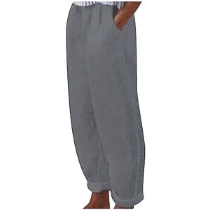 Spring Sale AMhomely Women's Pants Casual High Waist Solid Summer Cotton Linen Loose Long Straight Wide Leg Flared Elasticated Plus Size Plain Trousers with Pocket Fit Lounge Grey L