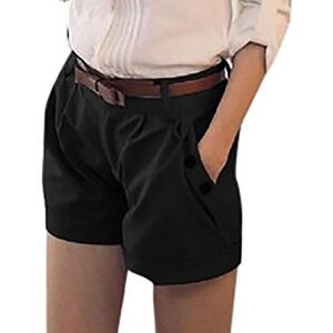 TIFIY Ladies Plus Size Baggy Short Trousers Womens Fashion Solid Self Belt Mid Waist Casual Summer Shorts Pants Black