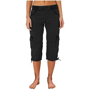 oglccg Women's Cargo Combat Overalls Trousers Womens 3/4 Pants Women Cropped Trousers Stretch High Waist Elastic Bandage Drawstring Multi-Pockets Summer Solid Color Slim Fit Sports Trousers Black