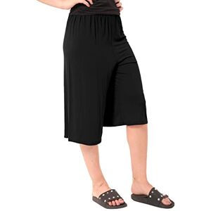 AJFASHION Womens Plain Wide Leg Culottes 3/4 Length Shorts Ladies Trousers Elastic Waist Cropped Culottes Casual Summer Palazzo Pants UK Sizes 8 10 12 14 16 18 20 22 24 26 Black