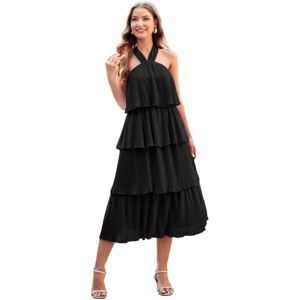 GRACE KARIN Women Summer Casual Dresses Sleeveless Layered Cake Dress Loose Chiffon Beach Holiday A-line Dresses Black L