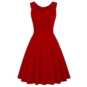 Evening Dresses for Women UK Elegant Vintage 1950s Audrey Hepburn 50s Style Retro Rockabilly Sleeveless V-Neck A Line Swing Midi Dress Wedding Bridesmaid Funeral Cocktail Party Prom Gown Red XL
