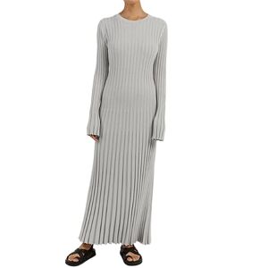 Betrodi Women Knitted Bodycon Dress Long Sleeve Crewneck Tie Back Long Dress Slim Fit Maxi Pencil Dress Sweater Dresses (Light Gray, S)