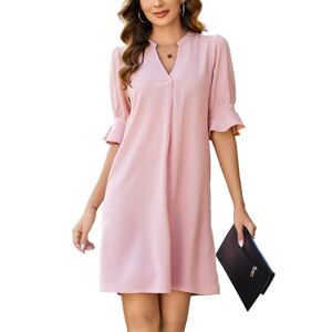 CMTOP Women's Shirt Dress Short Half Sleeve V Neck Solid Color Summer Casual Dresses Midi Dress for Women XL Pink