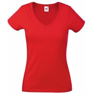 Fruit of the Loom Lady-Fit Valueweight V-Neck T-Shirt SS047 (XS, Red)