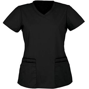 HAOLEI Tunic Tops for Women Uniform Beauty Healthcare Spa Salon Scrub Tops Plus Size Short Sleeve Plain V Neck T Shirt UK Sale Long Length 2023 Casual Summer Shirts Pockets Ladies Blouses Work Black