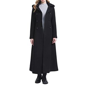 PLAERPENER Women's Cashmere Wool Trench Coat Winter Warm Thick Double-Breasted Long Jacket (UK, Numeric, 16, Regular, Regular, Black Hooded - Style 12)