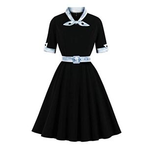 IBTOM CASTLE 1940s Dress for Women, Short Sleeve A-line Vintage Dress Fit and Flared Cocktail Dress Retro Bow Tie Swing Dresses with Belt for Wedding Guest Summer Holiday Dating Tea Party Black XL