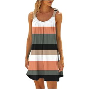 Generic T-473 Multicolor Womens Sleeveless Dress Colorblock Loose Fit Dress for Ladies Crew Neck Beach Lounge Hawaiian Ruched Striped Tropical Midi Knee High Summer Fall Dress 2024 VG M