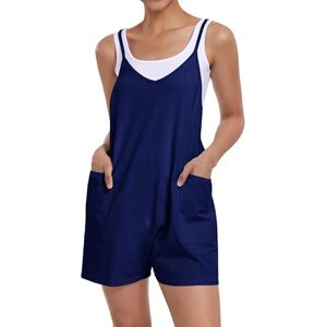 florynova Casual Jumpsuit Romper for Women Summer Oversize V Neck Pocketed Shorts Dungarees Beach Outfit（navy blue，M）