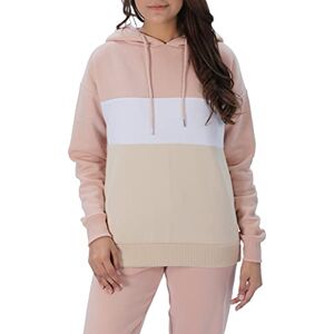 Sadaqat Global Ltd M17 Womens Ladies Recyled Stripe Colour Block Hoodie Pullover Cosy Soft Casual Hooded Sweatshirt Top Long Sleeve Jacket Jumper (XL, Blush Pink)