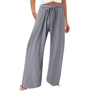 Dbgsdf Cotton Linen Pants for Women 2023 Summer High Waisted Palazzo Pants Drawstring Elastic Waist Wide Leg Loose Long Lounge Trousers with Pockets
