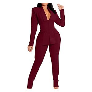 GAOSHI Trouser Suit Women's Business Outfit Slim Fit Elegant With Suit Trousers 2 Pieces For Spring Summer With Waist Belt sets women (Color : Burgundy, Size : XXL)