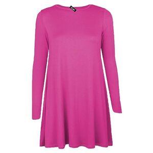 Shopygirls Womens Plain Long Sleeve Stretch A Line Skater Flared Swing Dress Top Plus Size T-Shirt 8-26 (26, Cerise)