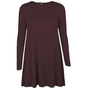 Shopygirls Womens Plain Long Sleeve Stretch A Line Skater Flared Swing Dress Top Plus Size T-Shirt 8-26 (14, Brown)