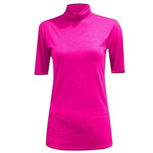 STAR FASHION Women/Ladies Turtle Polo High Roll Neck Causal Vest Top ¾ Short Sleeve Plain Stretch Soft Material T-Shirts Jumper Fuchsia