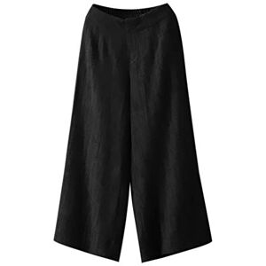 Generic Elastic Waist Culottes Women Cotton Leg Casual Trousers Palazzo Pants Wide Linen Pants Corduroy Pants Women Petite Black