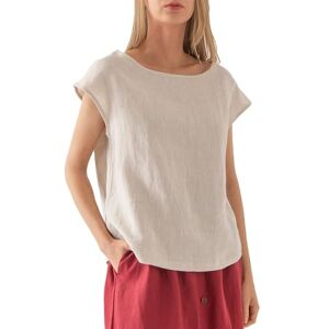 Generic Short Sleeve Cotton Linen Blouse for Women UK Solid Colour Round Neck Tops Ladies Summer Baggy T Shirts Casual Dressy Going Out Tunics Khaki