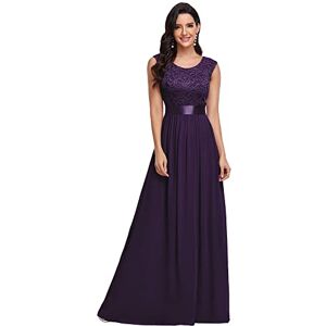 Ever-Pretty Women's Classic Round Neck Lace Bust Sleeveless Empire Waist Elegant A Line Floor Length Chiffon Bridesmaid Dresses Dark Purple 16UK