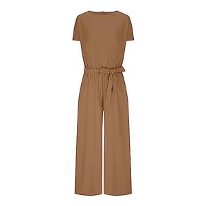 TDEOK Women's Plain High Waist Short Sleeve Shows Thin Trousers Casual Loose Type Jumpsuit Chic Ladies, brown, L