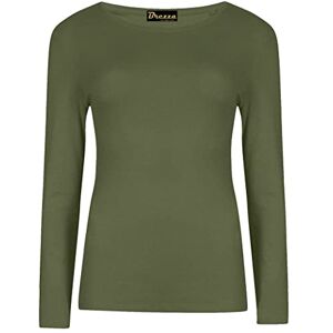 New Womens Long Sleeve Round Neck T Shirt Top Ladies Scoop Neck Plain Formal Casual Stretchy Tee Basic Fit T-Shirt Top UK Plus Size 8-26 Khaki