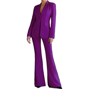 Women's 2 Pieces Pant Suit Blazer Formal Business Trouser Suits Office Lady Suit Sets Elegant Suit for Women Slim Fit Purple