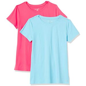 Amazon Essentials Women's Tech Stretch Short-Sleeved Crew Neck T-Shirt (Available in Plus Size), Pack of 2, Blue/Neon Pink, L