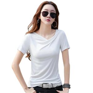 XYMJT T Shirts For Women Summer Office T Shirt Women Short Sleeve Elegant Irregular T-shirt Female Solid Color Short Streetwear Tshirt-white-3xl