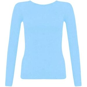 New Ladies Long Sleeve Round Neck Plain Basic Women's Stretch T-Shirt (Sky Blue, 12)
