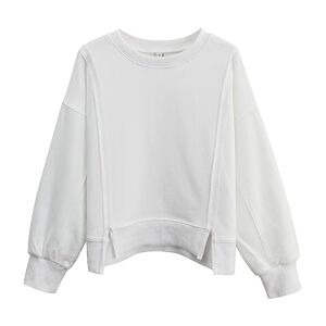 Amazhiyu Women’s Oversize Cropped Hoodie Pullover Long Sleeve Crewneck Sweatshirt Crop Tops for Fall Winter White S